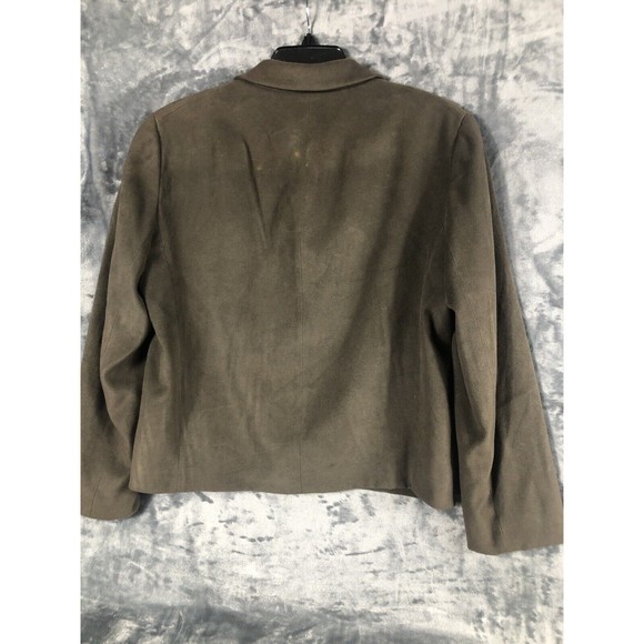 Anne Klein Neiman Marcus Suede Olive Green Women’s Moto Jacket Large Snap Front - Picture 6 of 15